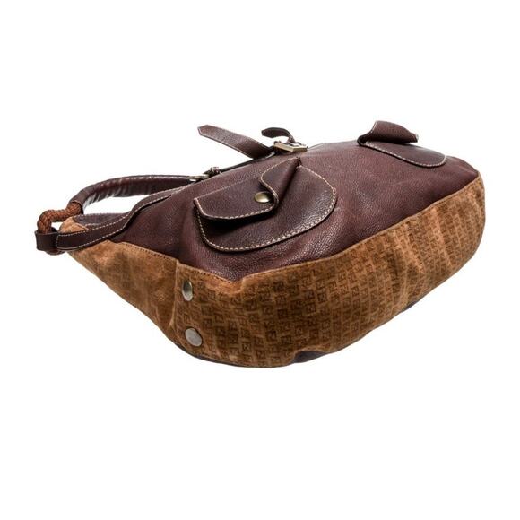 Fendi Vintage Zucchino FF Brown Leather and Suede Hobo - Picture 2 of 6